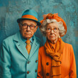 © sarymsakov.com - Beautiful senior old couple wearing fancy party clothes acting in studio on a colored background