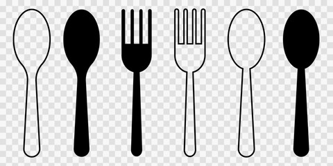 Wall Mural - Fork & spoon icon vector set. Restaurant utensil symbol. Dinner dish or plate with spoon and fork sign outline for apps and websites.Restaurant icon. Food, plate, fork, knife, spoon, cutlery icon set.