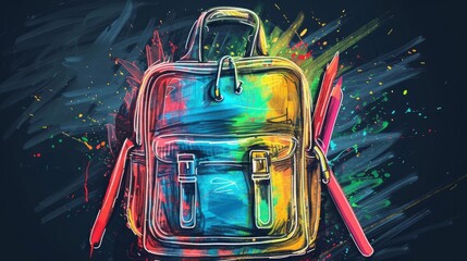 A colorful vector illustration of a school bag, created with chalk drawing techniques.

