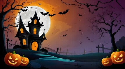 A beautiful haunted house Halloween illustration. Generative AI