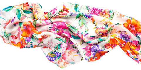 A vibrant piece of floral-patterned cotton fabric, isolated on transparent background