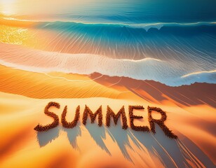 Wall Mural - summer background with the word summer written in the sand