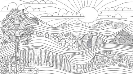 Geometric elements with lines coloring page Summer illustration.