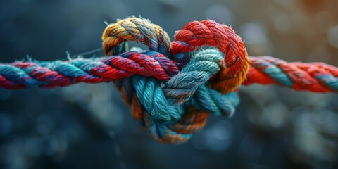 Wall Mural - Colorful rope twisted into a heart-shaped knot on a light surface