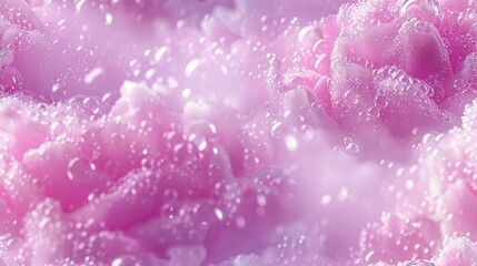 Poster -   A close-up of a pink flower with water droplets on it against a pink background with white dots on its petals