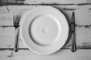 Wall Mural - White Plate and Silverware. Empty Plate and Silverware Set for Dining Table Setting