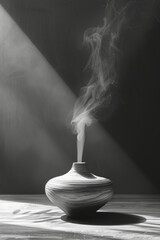 Poster - Minimalist line drawing of an essential oil diffuser emitting a gentle stream of vapor,