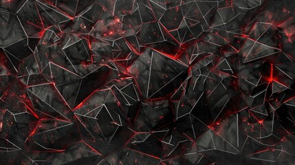 Poster - Black red low-polygonal background in the form of polygons and white lines between them. AI generative.