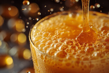 Poster - Macro shot of a drizzle of honey being added to a smoothie,