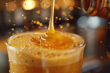Poster - Macro shot of a drizzle of honey being added to a smoothie,