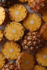 Poster - Detailed view of a blend of tropical fruits like pineapple and coconut in a smoothie,