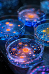 Poster - A close-up of yeast fungi in a petri dish, with glowing colonies forming intricate patterns,