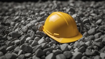 Yellow construction helmet in monochrome sand