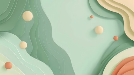 Sticker - An abstract background with smooth, flowing curves in green and beige, featuring a planet-like circles, creating a modern, nature-inspired, and minimalist design.