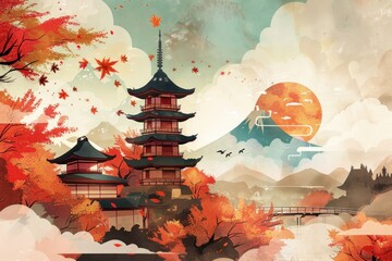 Wall Mural - Concept of Japanese culture - Japan, pagoda tower