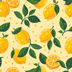 Cute simple lemon pattern on yellow background, seamless 