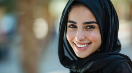 Hijab Woman. Traditional Arabic Lady Portrait in Black Headscarf