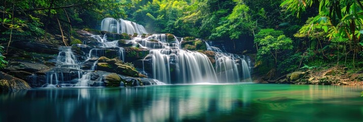 Wall Mural - Big Waterfall. A Colourful Banner of Mae Ya Waterfall, a majestic waterfalls in Chiang Mai, Thailand