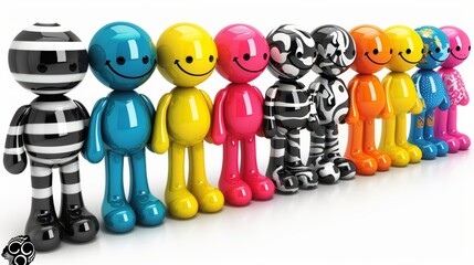 Canvas Print - A row of colorful plastic figurines standing next to each other, AI