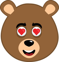 Wall Mural - vector illustration face brown bear grizzly cartoon in love with eyes in the shape of hearts