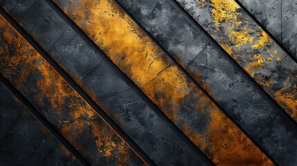 Wall Mural - Dynamic Contrast: Modern Minimalist Black and Yellow Background with Diagonal Lines, Geometric Shapes, Sharp Angles, and Metallic Texture