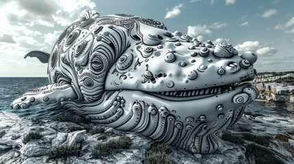 Wall Mural - A large whale with a lot of decorations on it's back, AI