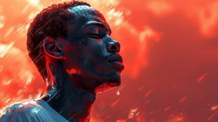 Wall Mural - Reflective Moment of an African American Athlete Generative AI