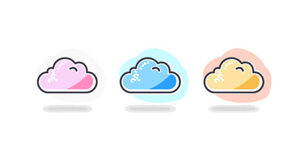 Poster - Set of stylish cloud icons in pastel colors for digital and weather applications
