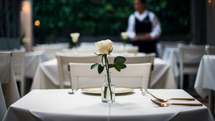 Wall Mural - A table with a vase of flowers and some silverware, AI