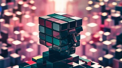 Wall Mural - a cube head with a bunch of cubes surrounding it, ai