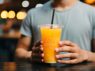 A Glass of orange juice with slice of orange, Refreshing and healthy orange juice ice in a glass with summer background, orange juice photo