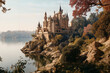 © ADDICTIVE STOCK - Enchanting castle situated on a cliff overlooking a serene lake. Generative AI image