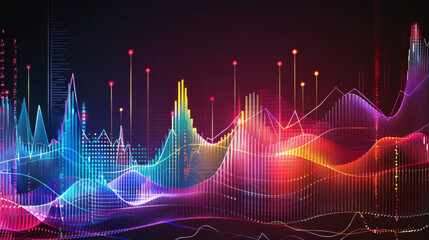 Wall Mural - Tech-inspired background with vibrant financial chart graphics in abstract illustration