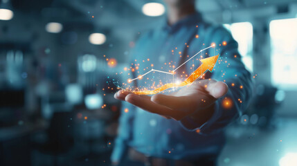 Poster - Person presenting a digital upward trend graph, symbolizing business success and growth