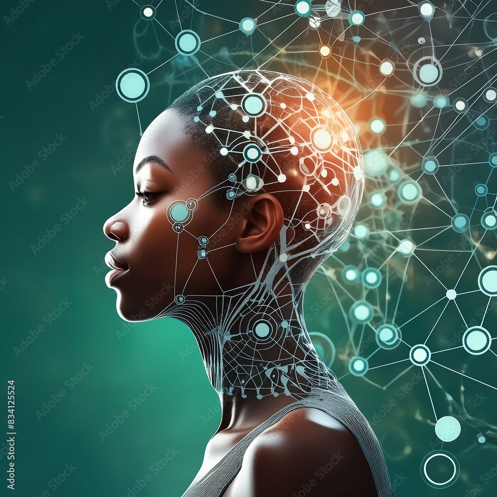 llustration of abstract profile of a human head and consciousness with ...