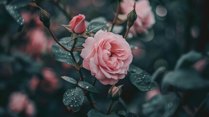 Wall Mural - Blooming pink rose captured in the garden