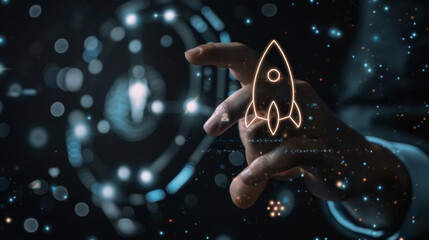 Aufkleber - A hand interacts with a holographic interface, symbolizing innovation and digital startup concept