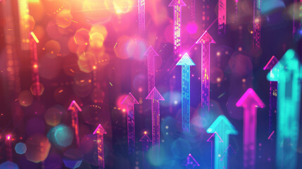 Poster - Vibrant tech illustration of abstract upward arrows symbolizing growth and progress