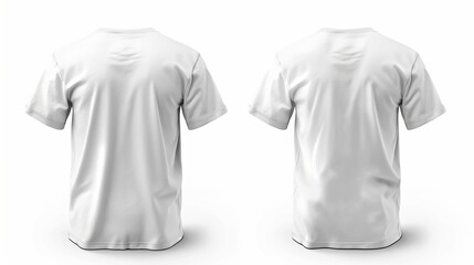 a white men's T-shirt blank template. It is shaped naturally and is isolated on a white background with an invisible mannequin.
