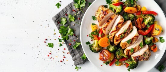 Wall Mural - Grilled chicken breast with roasted vegetables