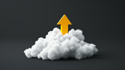 Aufkleber - 3d conceptual illustration of a vibrant orange arrow rising from a soft white cloud
