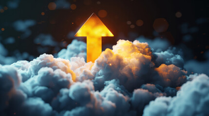 Aufkleber - Digital composite of a glowing arrow soaring through fluffy clouds, symbolizing growth or progress