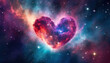 © Your Hand Please - heart-shaped nebula surrounded by stars against colorful cosmic backdrop, symbolizing love and romance
