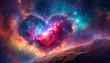 © Your Hand Please - heart-shaped nebula surrounded by stars against colorful cosmic backdrop, symbolizing love and romance