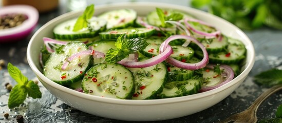 Wall Mural - Fresh cucumber and red onion salad
