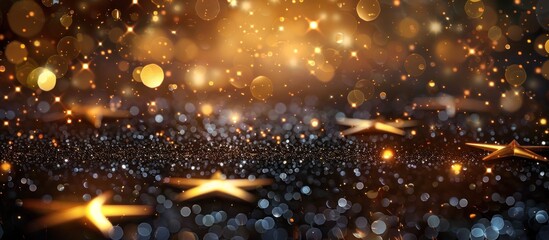 Poster - Gold and black glitter background with stars
