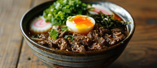 Wall Mural - Savory beef noodle soup with egg and seaweed