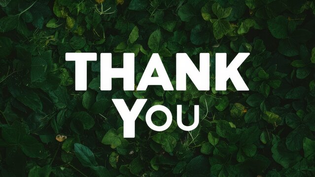 A thank you message on a green background with leaves, AI