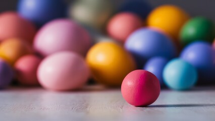 Canvas Print - A lone egg is the only one in a group of colorful eggs, AI