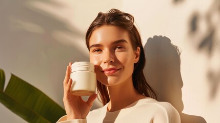 A woman is holding a luxury face cream